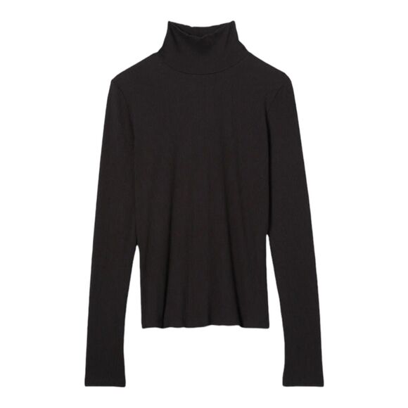 Womens Lett Black Long Sleeve Ribbed Turtleneck Top Solid Color Size L Basic - Picture 1 of 7